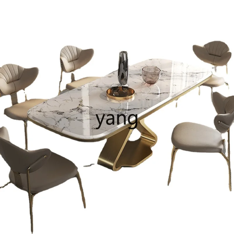 

LMM Modern Minimalist Villa Dining Table Combination Marbling Home High-End Luxury Slate Dining Table