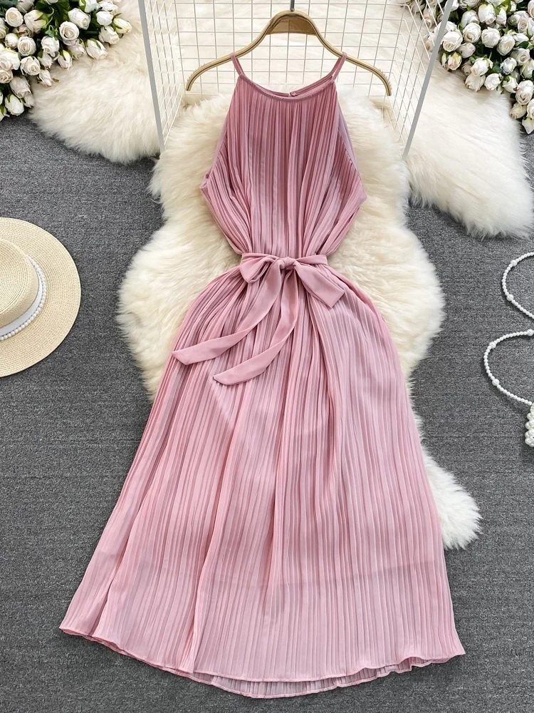 Vestido de playa Vaion Faion Gentle Ne colgante oulder Svel cintura en una línea larga plisada Dr ropa de mujer