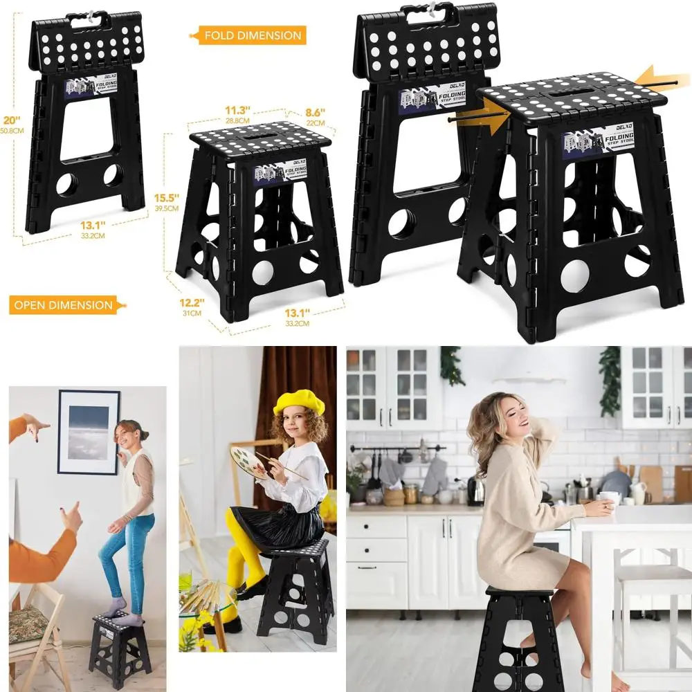 

Портативная складная пластиковая подставка-ступенька с предохранительным замком, нескользящая, для кухни, ванной, спальни, выдерживает до 400 фунтов (черная)