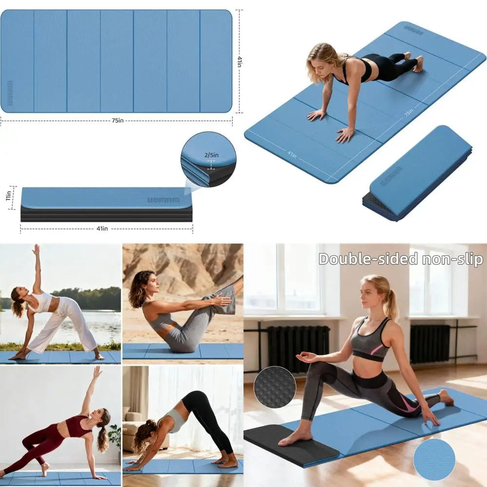 

10mm Thick Foldable Yoga Mat - XL Size, TPE Non-Slip, Portable Exercise Mat for Home, Travel, and Pilates