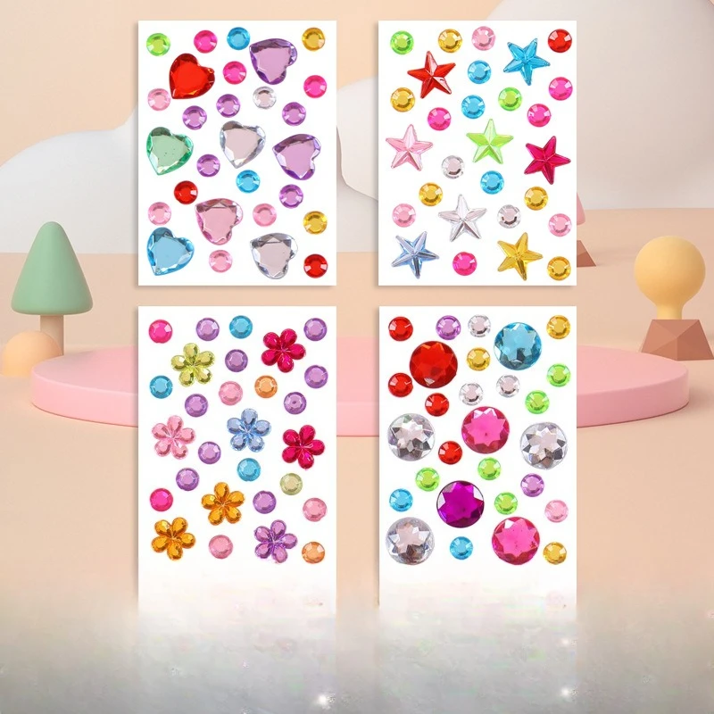 3D Acrylic Shiny Crystal Stickers Star Heart Flower Sparkly Rhinestone Eye Face Makeup Glitter Sticker for Music Festival
