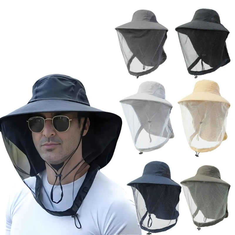 Foldable Fishing Cap with Hidden Net Mesh Protection Wide Brim Hat Outdoor Sport Nature Hiking Camping Mesh Hat