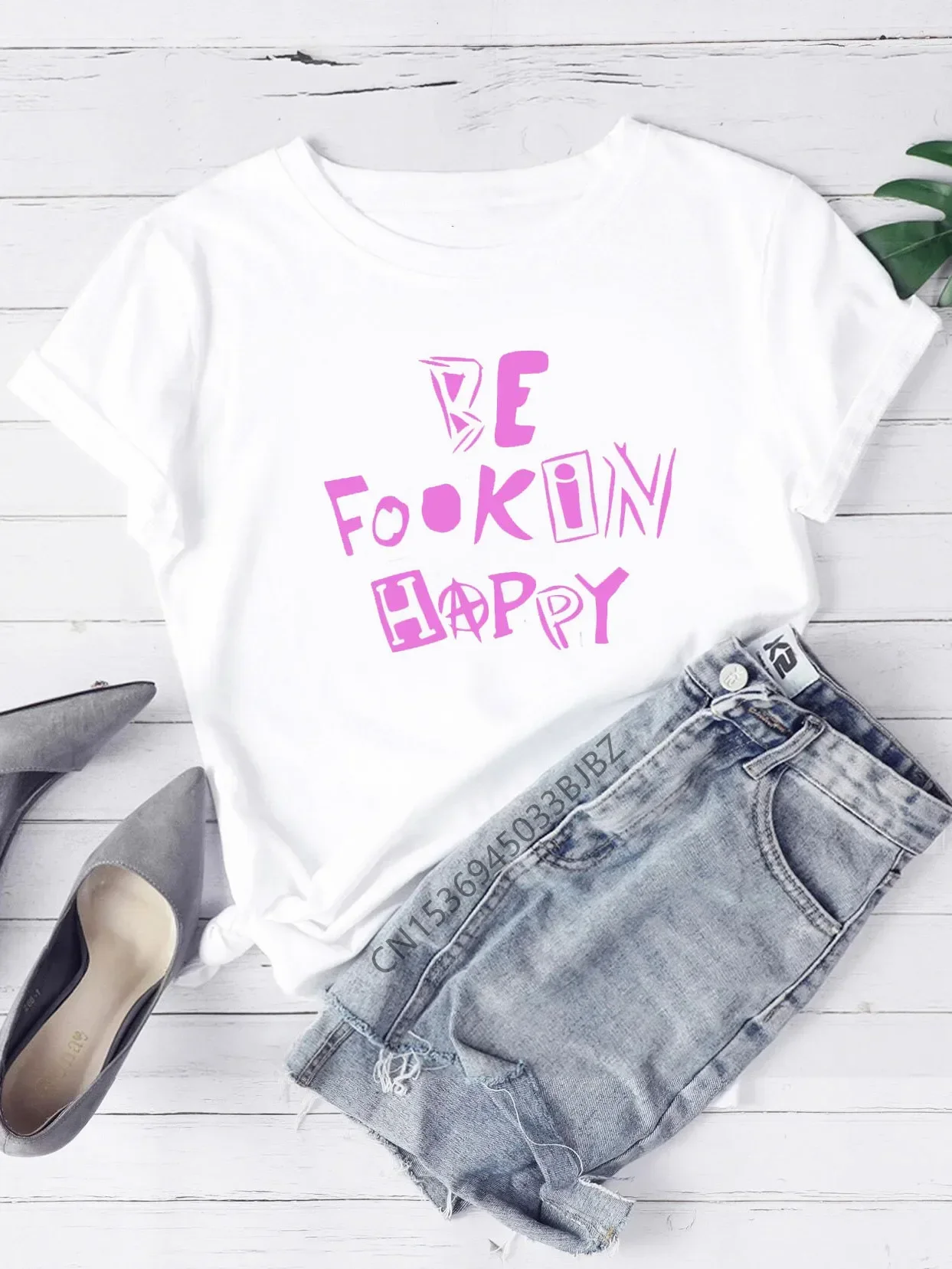 Yungblud Merch Harajuku Be Fookin Happy Women Funny Print Ladies T-shirt Girl Y2K Basis O-collar White Shirt Short