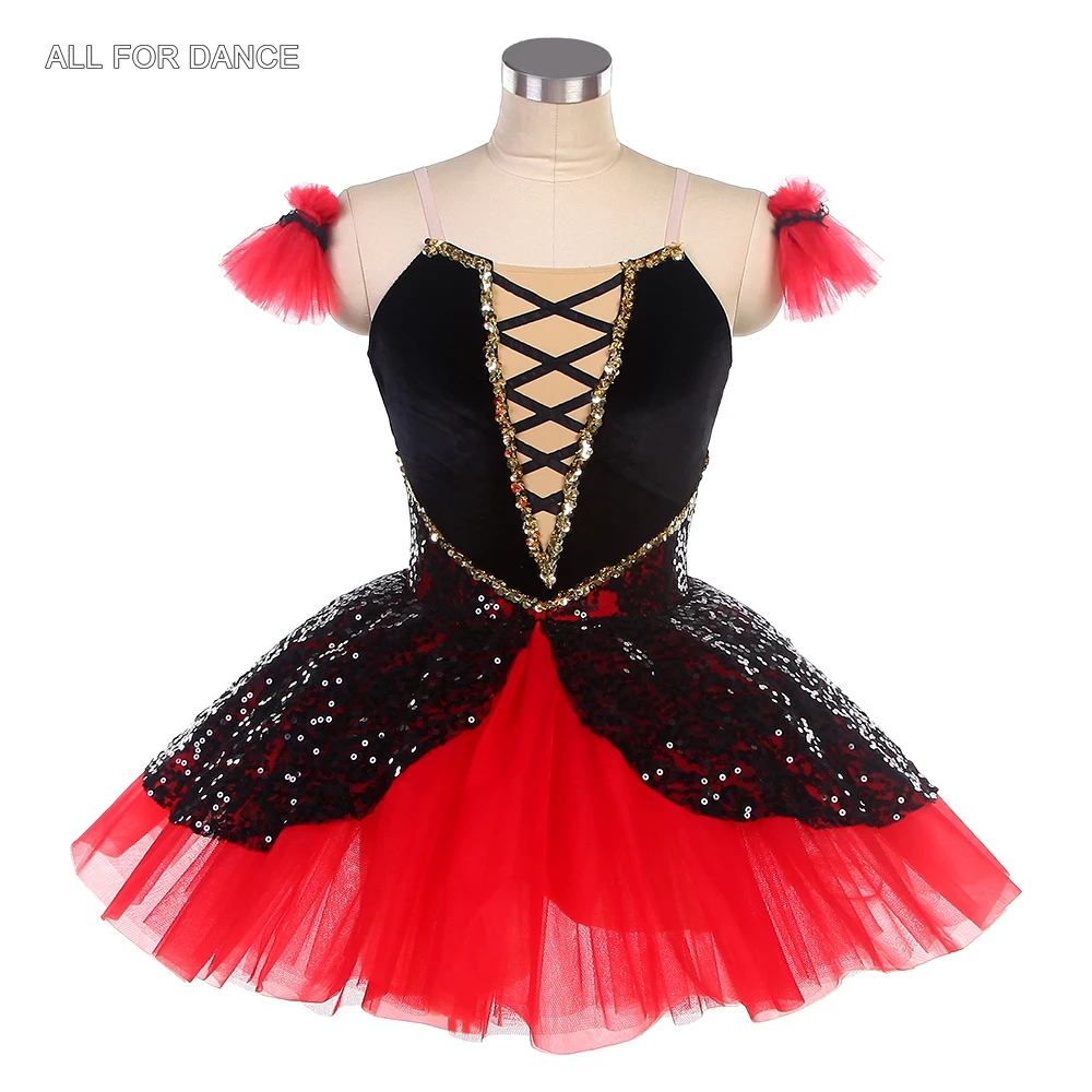 

25001 Black Velvet Top Bodice with Red Romantic Soft Tulle Tutu Skirts Girls & Women Stage Performance Costumes