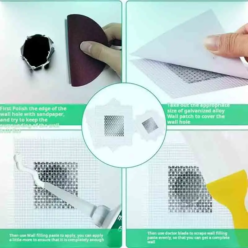 5 szt. 20cm Zestaw do naprawy płyt gipsowo-kartonowych Siatka z włókna szklanego do naprawy pęknięć Samoprzylepne łatki do naprawy ścian ze skrobakiem i papierem ściernym do ścian