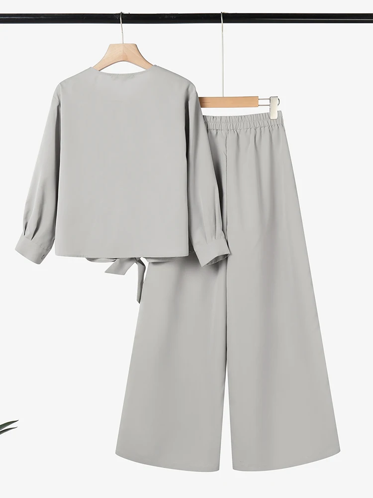 2025 ZANZEA ファッション 長袖ブラウス パンツセット 春秋服 2点セット レディース ワークマッチングセット カジュアル 無地 OL セットアップ