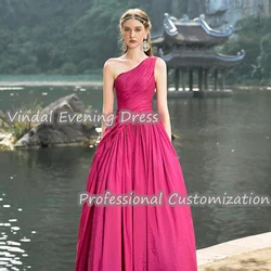 Vindal Evening Dress One Shoulder Floor Length A-Line Satin Built-in Bra Sexy Elegant  Sleeveless Saudi Arabia For Woman 2024