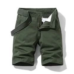 Traveling Comfy Breathable 100% Cotton Male Knee Length Shorts Straight Solid Casual Mid-Waist With Belt Safari Shorts For Man