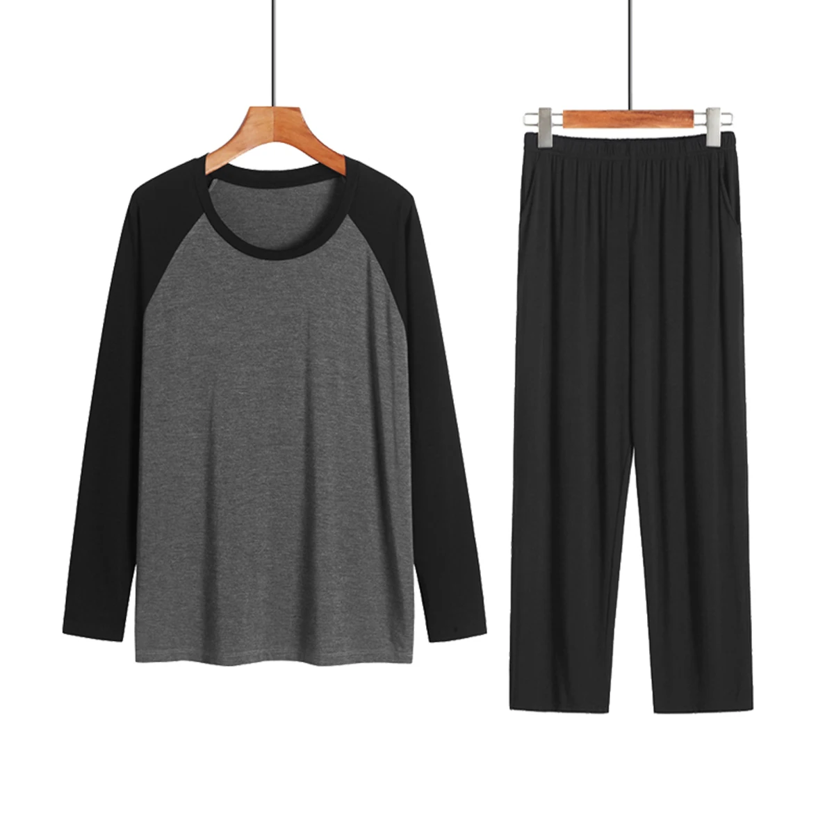 Men's Spring and Summer Modal Pajamas Homewear Suit Loose Fat Plus Large Thin Section of the Autumn Shirt Bottoming Shirt Suit