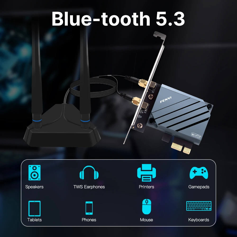 Fenvi WiFi 7 QCNCM865 Pcie Wireless Wifi Adapter Bluetooth 5.3 Tri Band 2.4G/5G/6GHz Wifi7 Wi-Fi 7 Card Extend antenna Win10/11