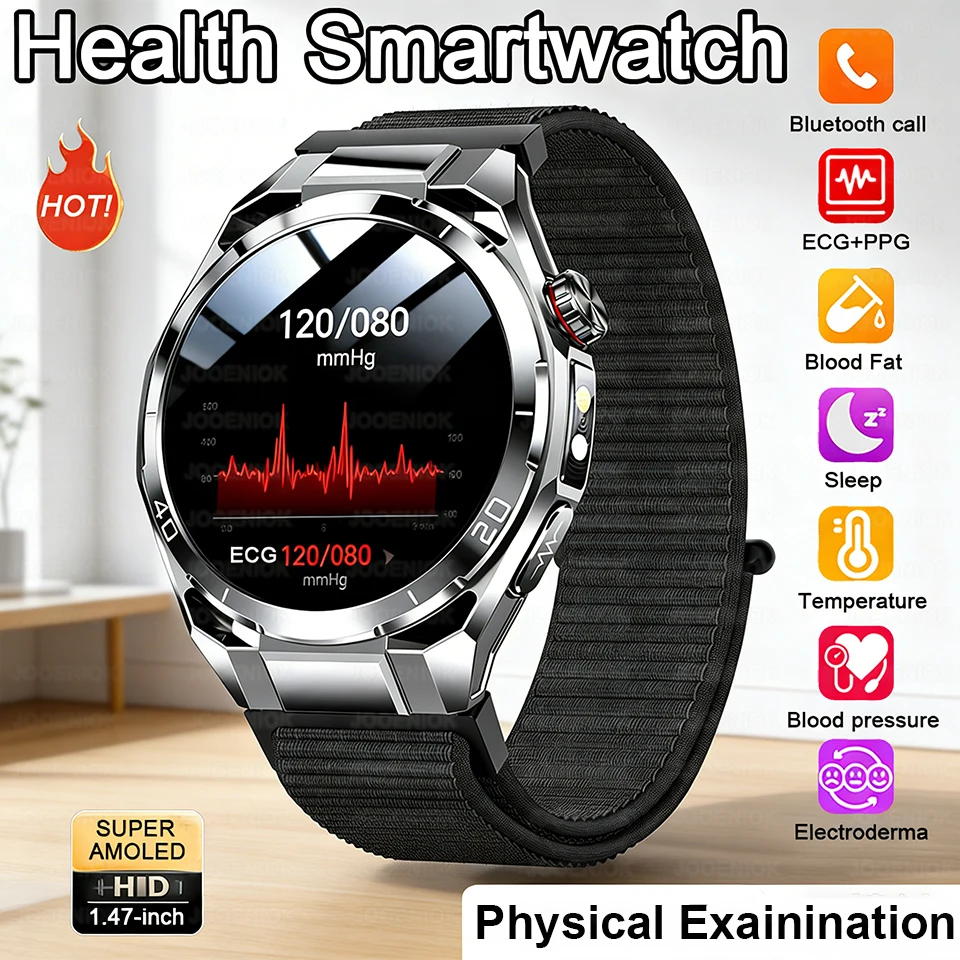 

2026 New Model Uric Acid &Lipid Health Analysis Smartwatch Men ECG+PPG Bluetooth Call 1.47-inch LED Flashlight Smart Watch Women