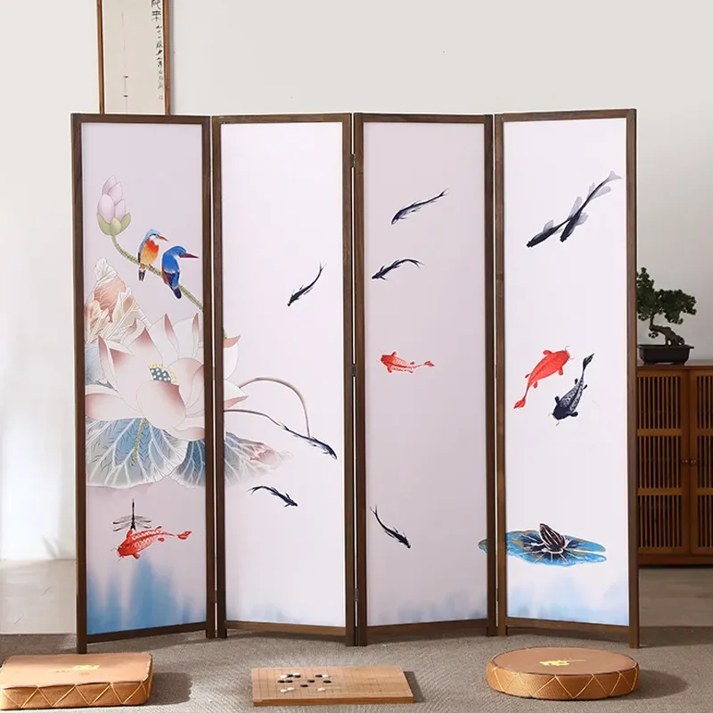 Screen Paulownia Furniture Oil Canvas Painting Modern Home Hotel Office Tea Room Partition Manufacturer Screen Partition