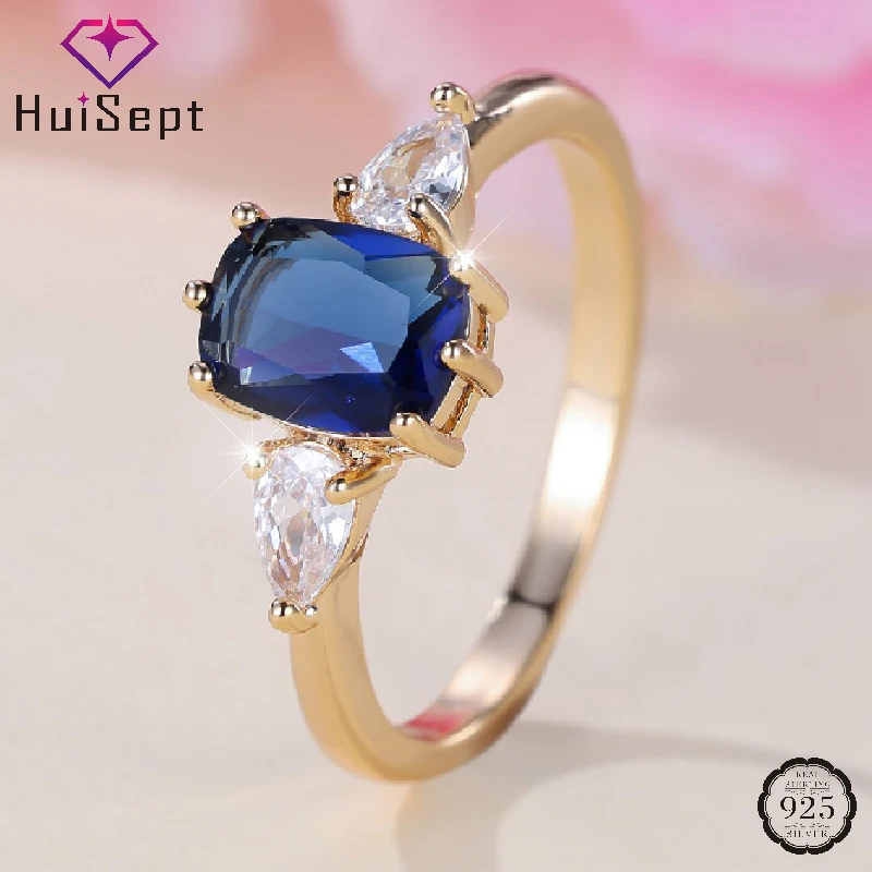 

HuiSept Trendy 925 Silver Jewelry Women Ring with Sapphire Zircon Gemstone Ornaments for Wedding Party Bridal Gift Finger Rings