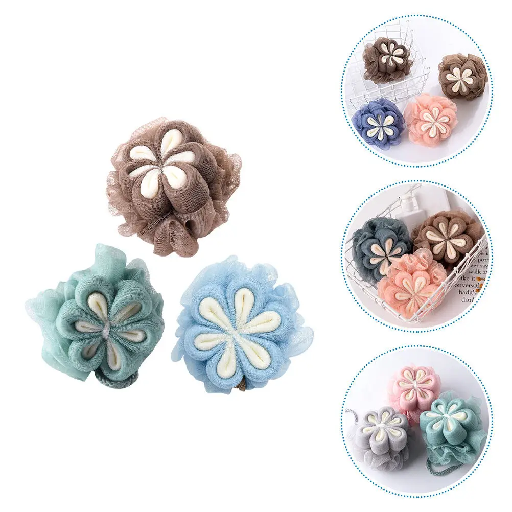 

3Pcs Adorable Shower Balls Gentle Exfoliating Bath Net for Body Legs Arms Chest Bubbles Shower Loofah Convenient Storage Lanyard
