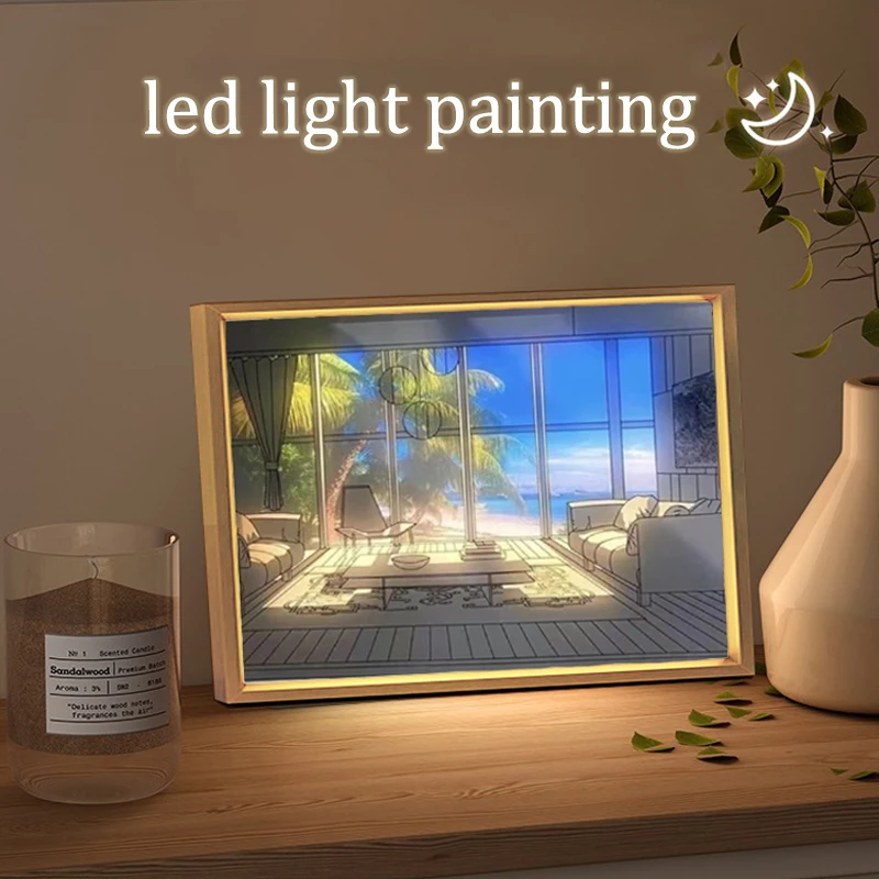 Criativo Ins Pintura Lâmpada LED Noite, Abajur de Cabeceira, Interior Luzes Decorativas, Iluminação Ambiente Ajustável, 3 Cores