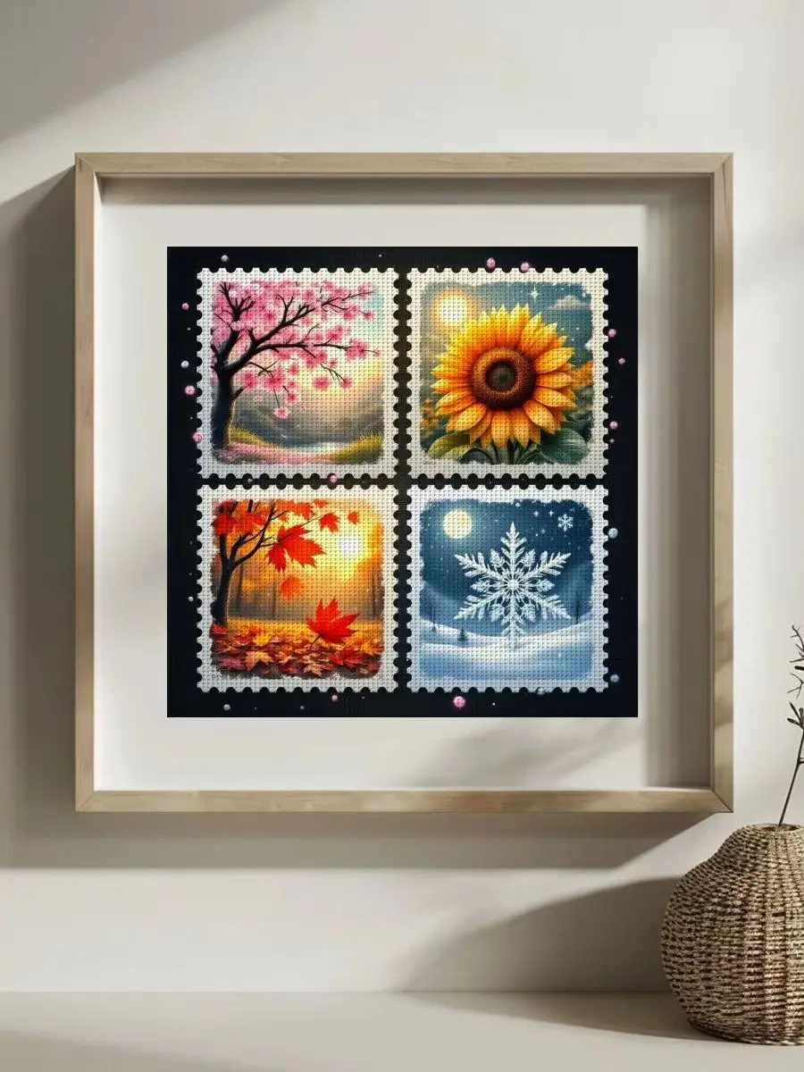 1 Stück 30x30 cm/11,8 Zoll Vier Jahreszeiten Gestempeltes Kreuzstich-Set DIY-Kit 11/14/16CT DIY-Stickset Kreuzstich-Set – Detail 1