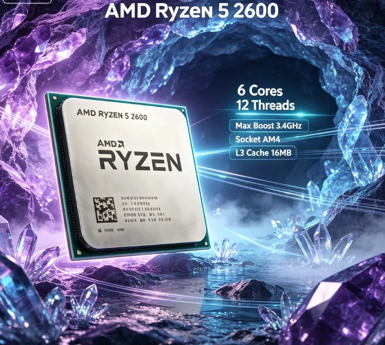 Processeur de bureau AMD Ryzen 5 2600 R5 2600 6 cœurs 12 threads pour jeux, 3,4 GHz jusqu'à 3,9 GHz, 16 Mo de cache L3, AM4 DDR4 65 W 12 nm