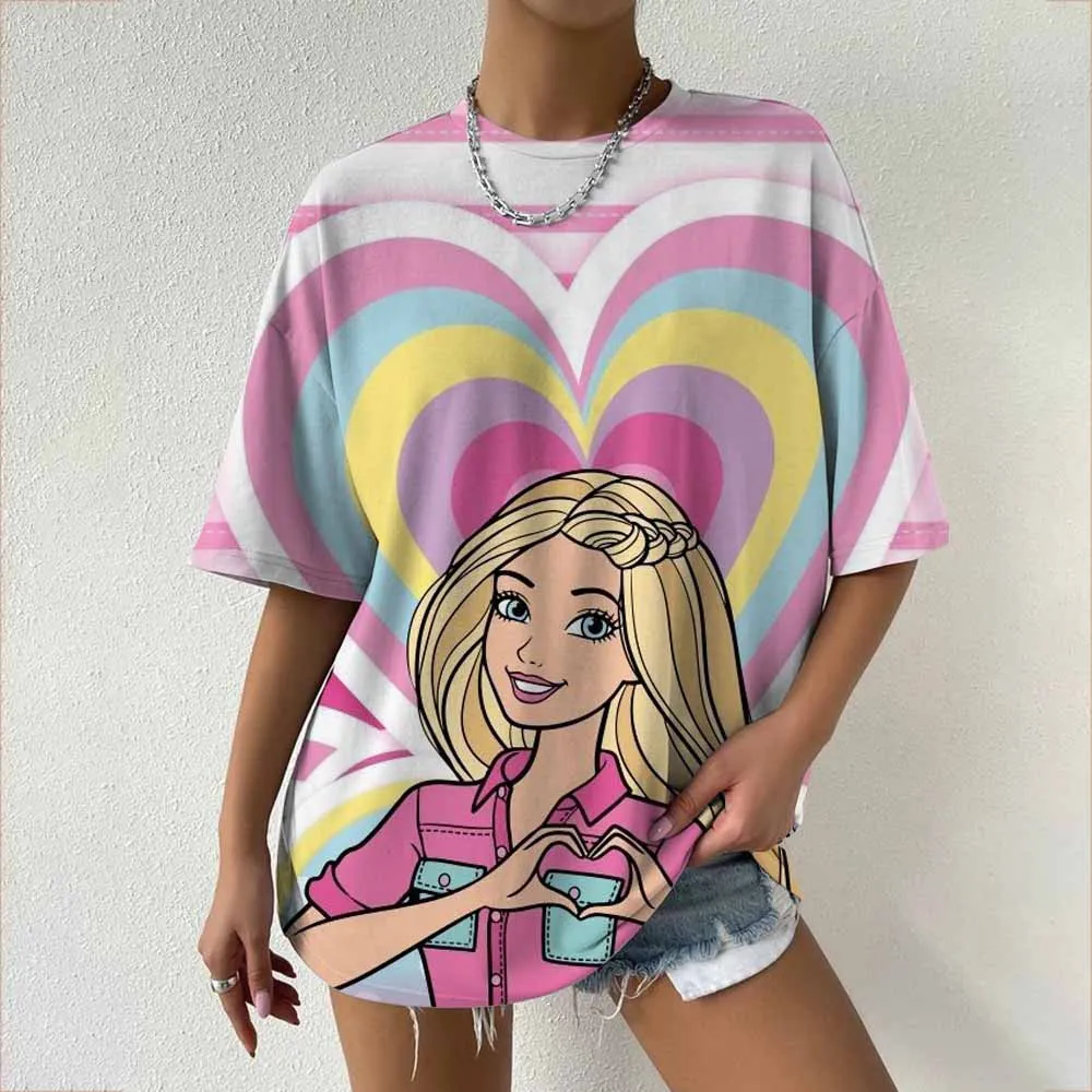 

New T-shirt Fashion Barbie Printed T-shirt Women's Trendy Top Cute T-shirt Colorful Street Wear T-shirt