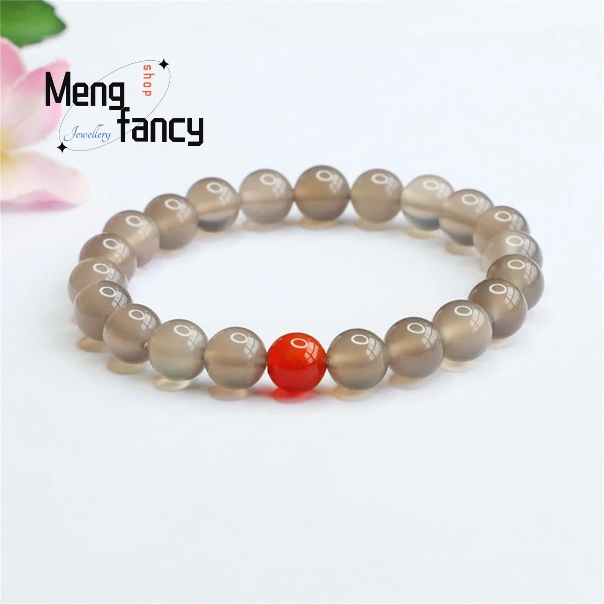 Natural Red Agate Smoke Purple Jade Chalcedony Acacia Bean Ball Bracelet Simple Elegant Personalized Fashion Versatile Jewelry