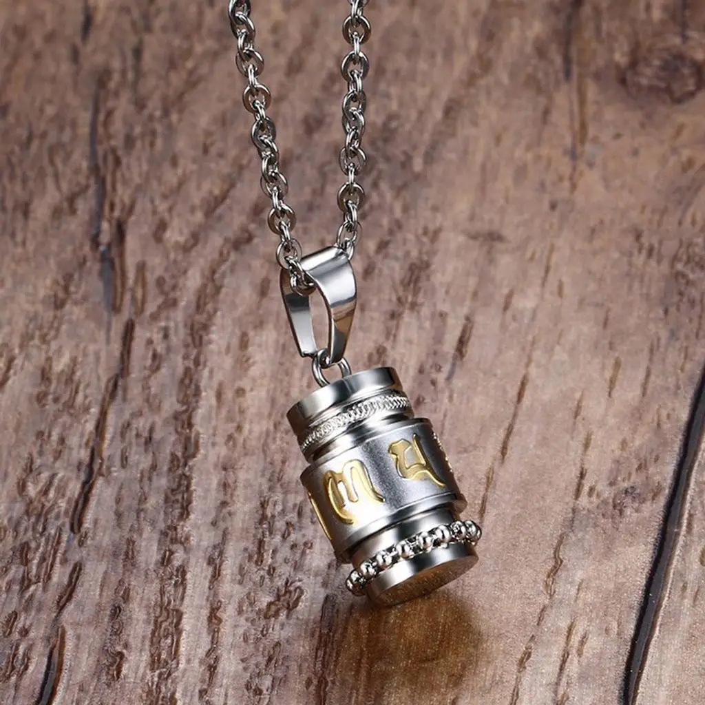 Stainless Steel Buddhist Mantra Prayer Bottle Keepsake Urn Memorial Necklace