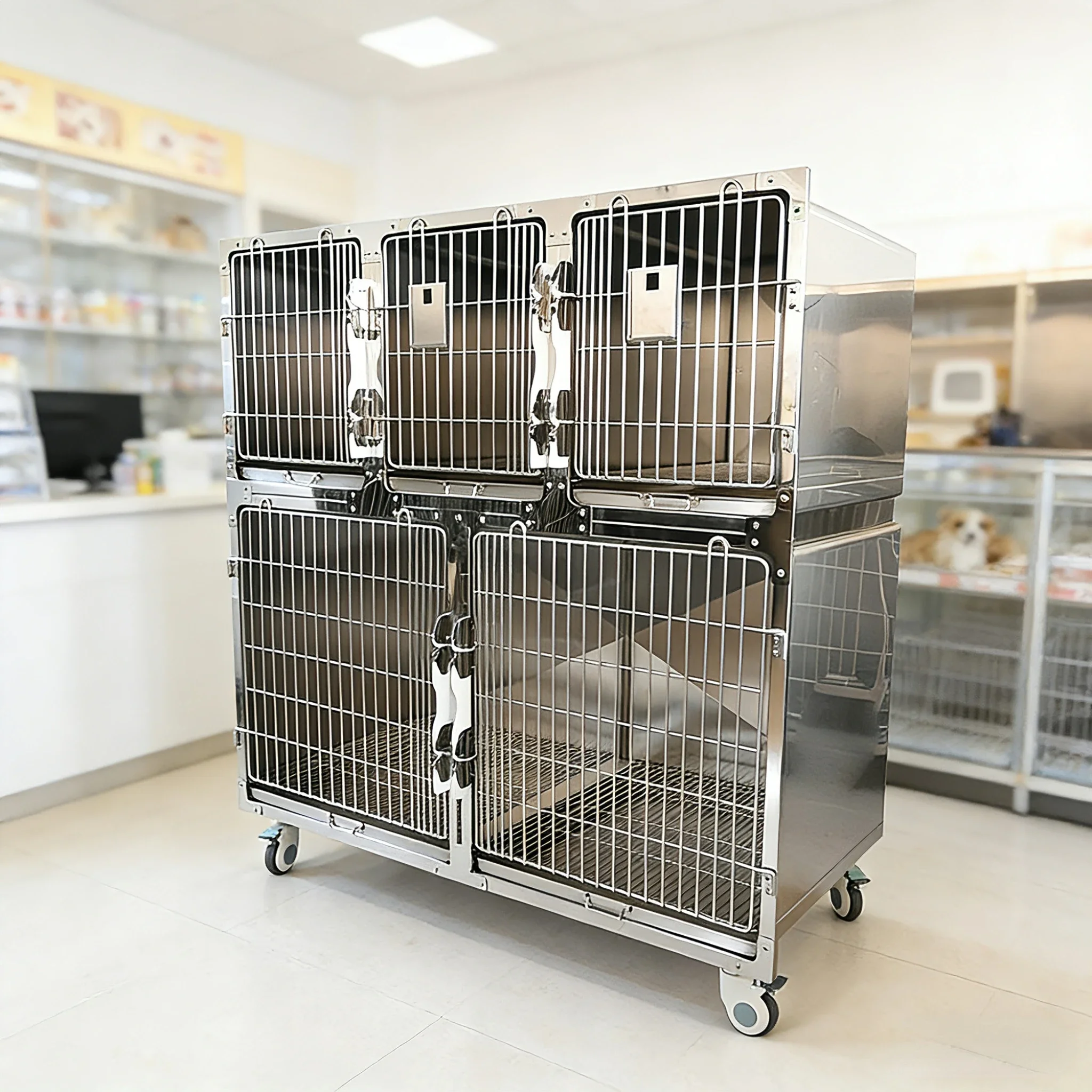 a forFive Large Dog Cages Hospital Inpatient Cages304 Stainless Steel Foster Cages for Pet Clinics Breeding Cages