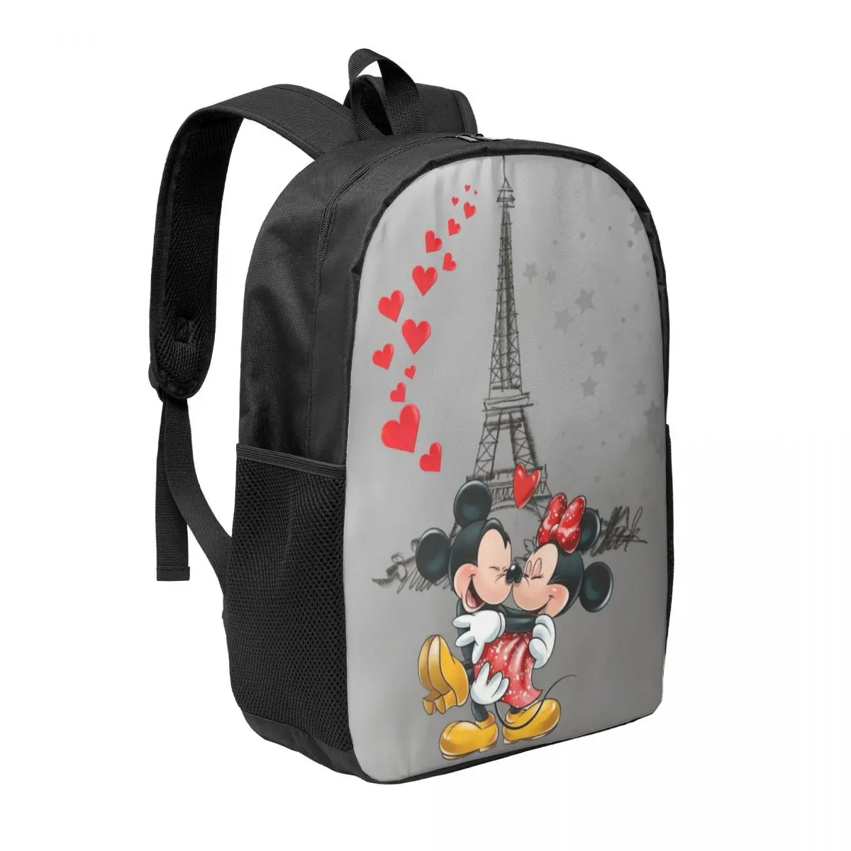 Custom Mickey Mouse Minnie Mouse Backpacks for Men Women School College Student Bookbag 15 Inch Laptop Eiffel Tower Love Bags