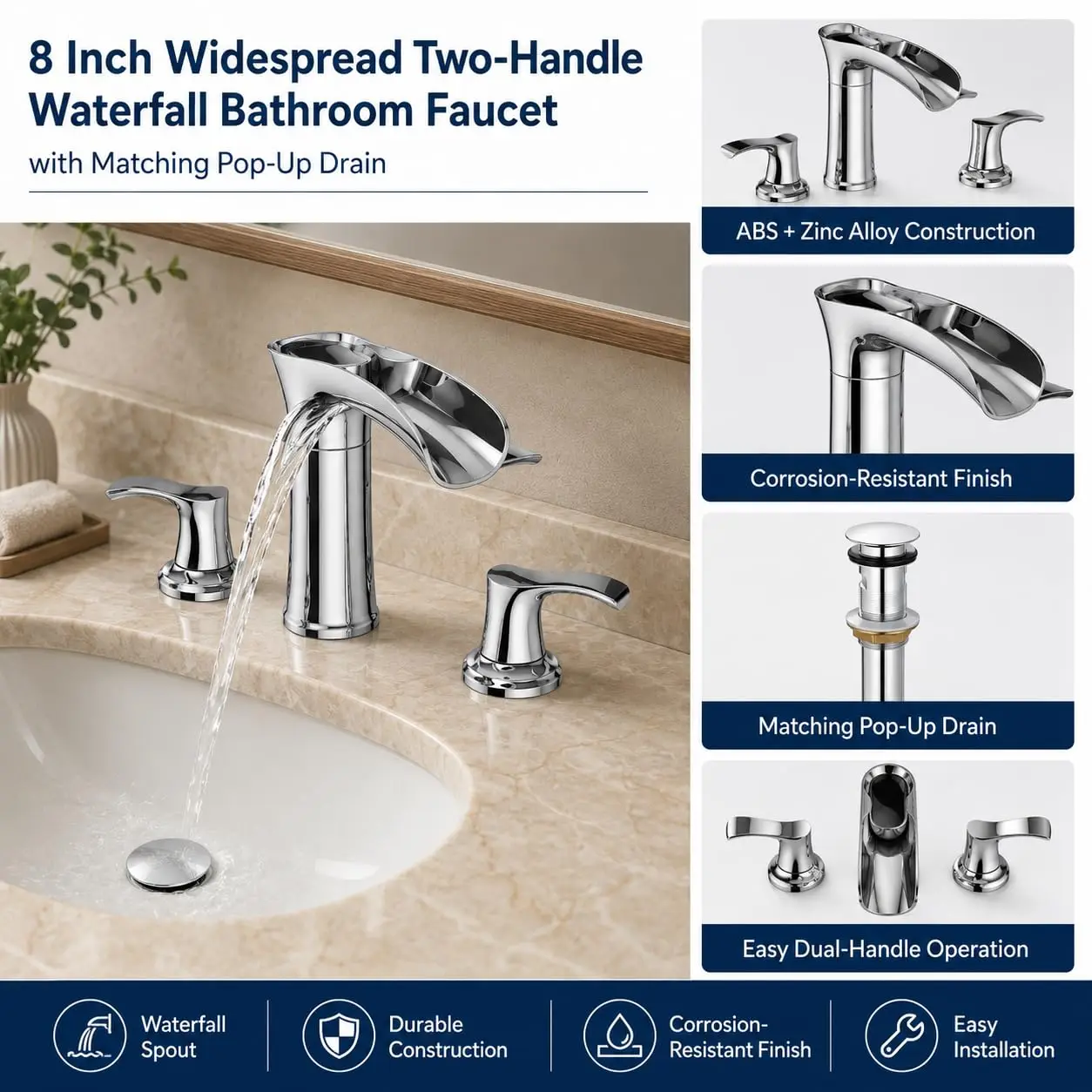 HiMISS Modern Waterfall Bathroom Faucet image 3
