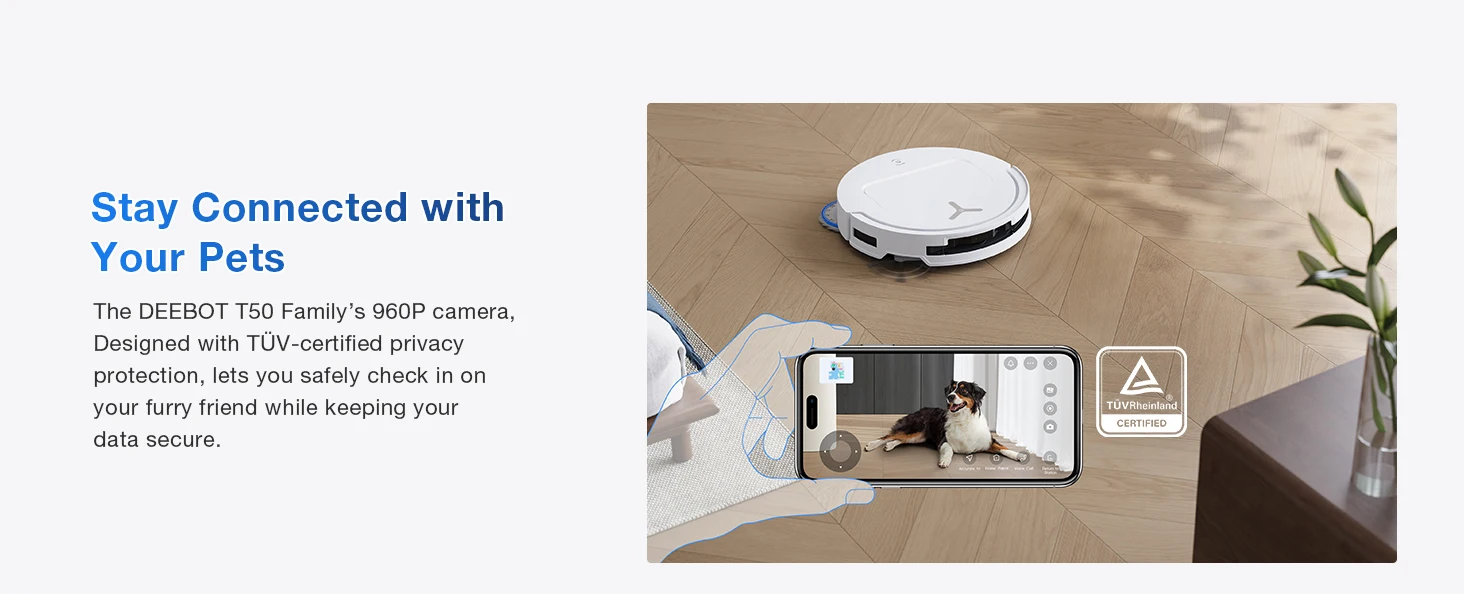 ECOVACS DEEBOT T50 PRO OMNI Robot Vacuum Cleaner Extend Side Brush and Mop 15,000Pa 75℃ Hot Water Mop Washing AIVI 3D 3.0, White