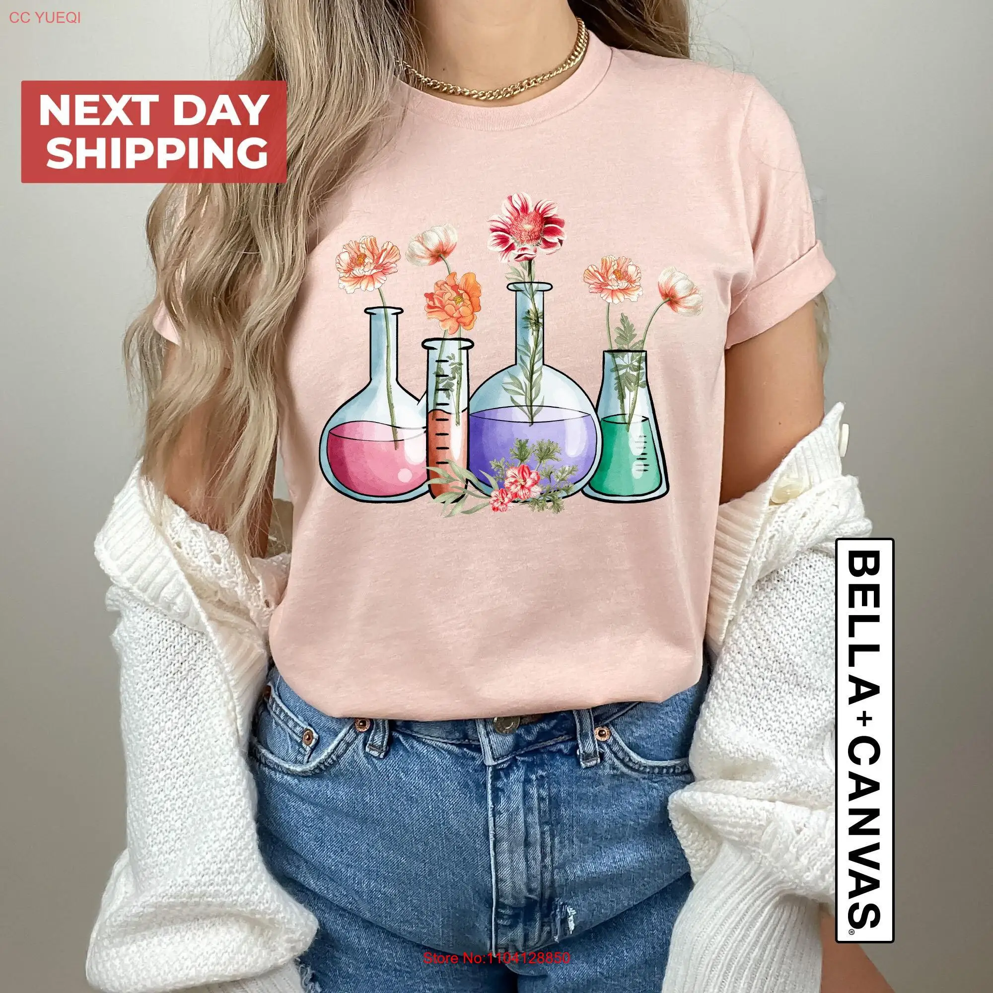 Laboratory T Shirt Floral Beakers Chemistry Lab Scientist Chemist Medical Tech Technician Biology Teacher