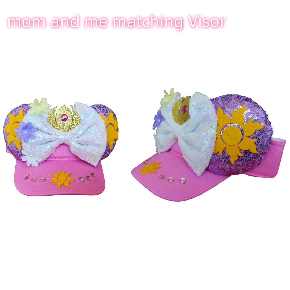 1pcs 2025  Ice Snow Queen Princess Inspired Girl Visor Sequin Floral Magical Trip Children Hat For Kid And Mom