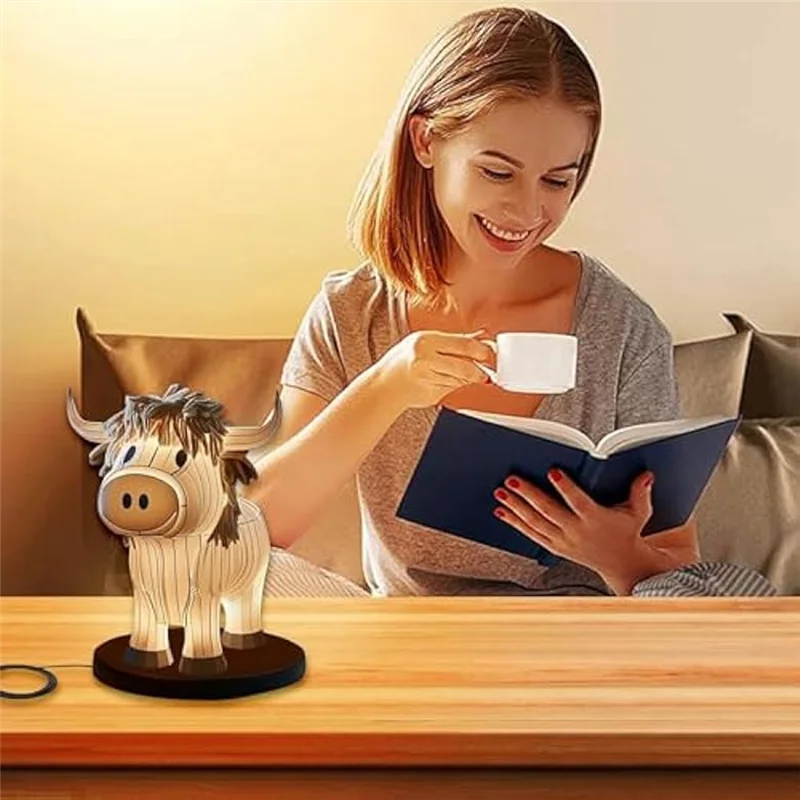 

A63X-Cow Table Lamp Farmhouse Cow Night Light, Cow Bedside Lamp USB Small Nightstand Lamp For Home Office Bedroom Living Room