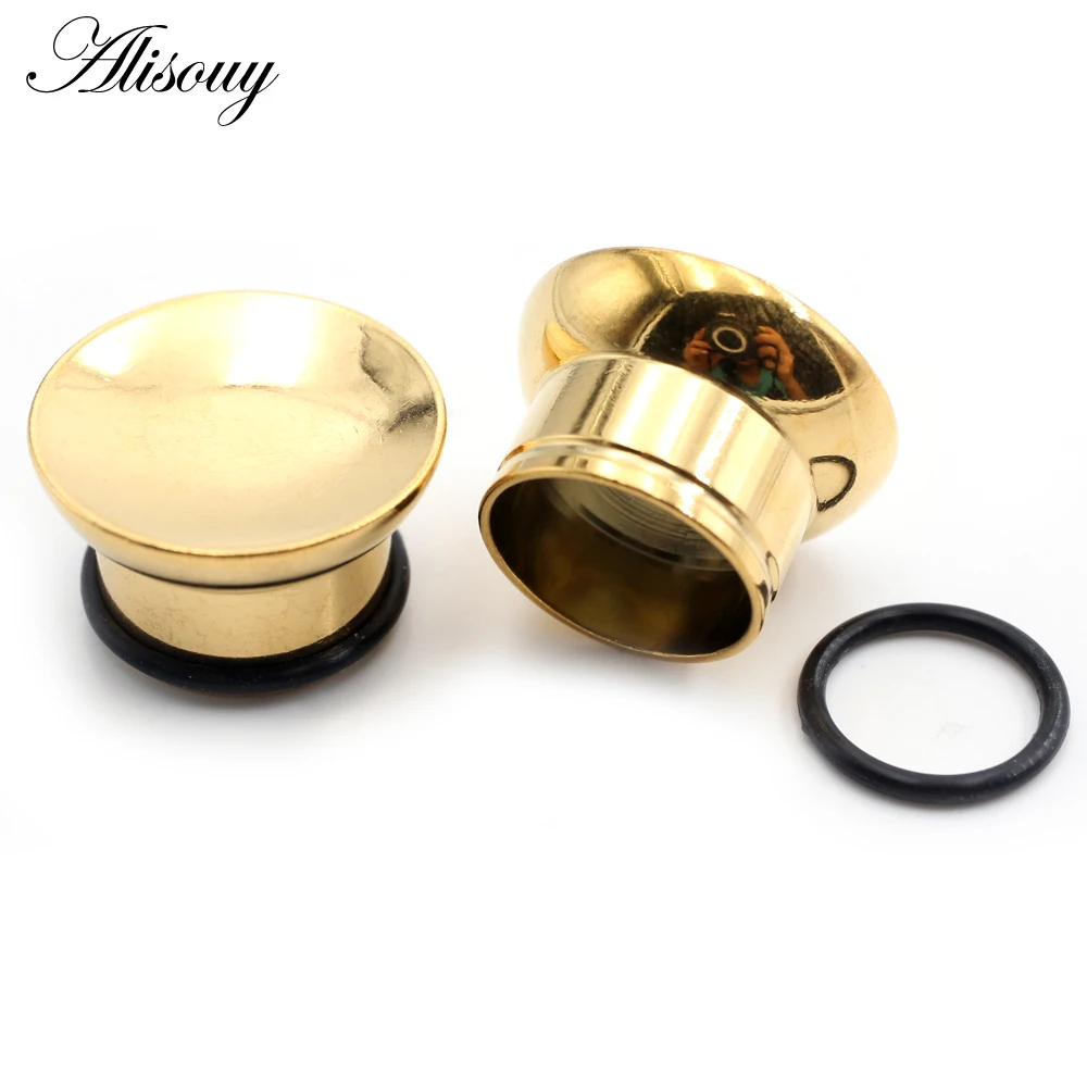 Alisouy 2PCS Concave Hollow Stainless Steel Bowl Shaped Flared Ear Tunnels Plugs Expander Stretcher Gauges Piercing Body Jewelry