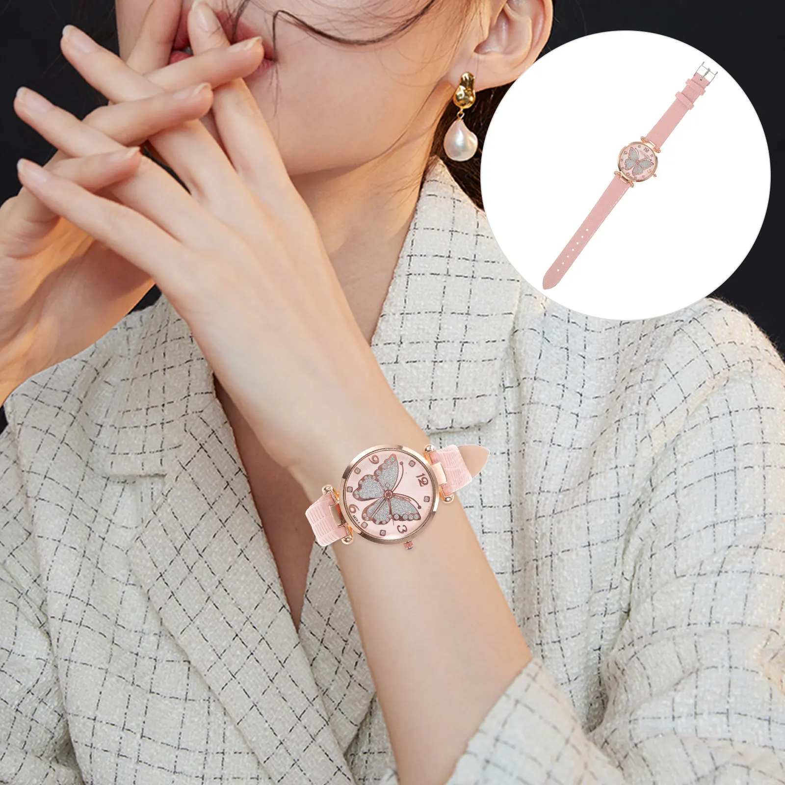 

Flash Powder Butterfly Watch For Women Elegant Lightweight Waterproof Wristwatch Fashionable Leisure Timepiece