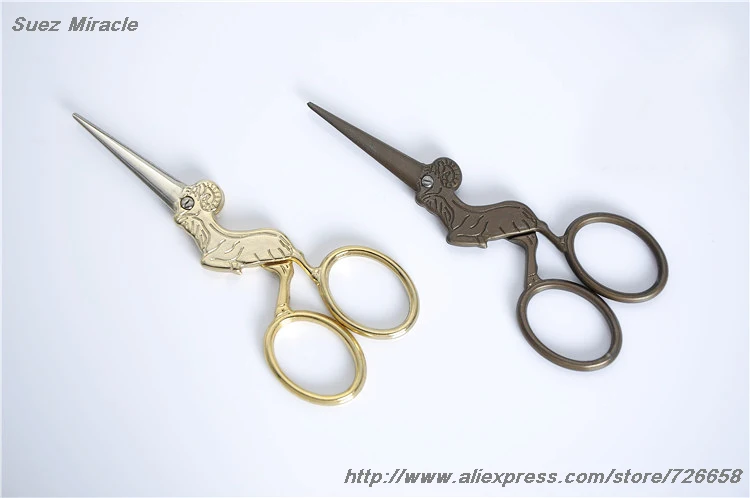 Goat Pattern Vintage Scissors - Steel Sewing Accessories for Fabric, Quilting, and Home Use, Cute Antique Gift for Sewing Box