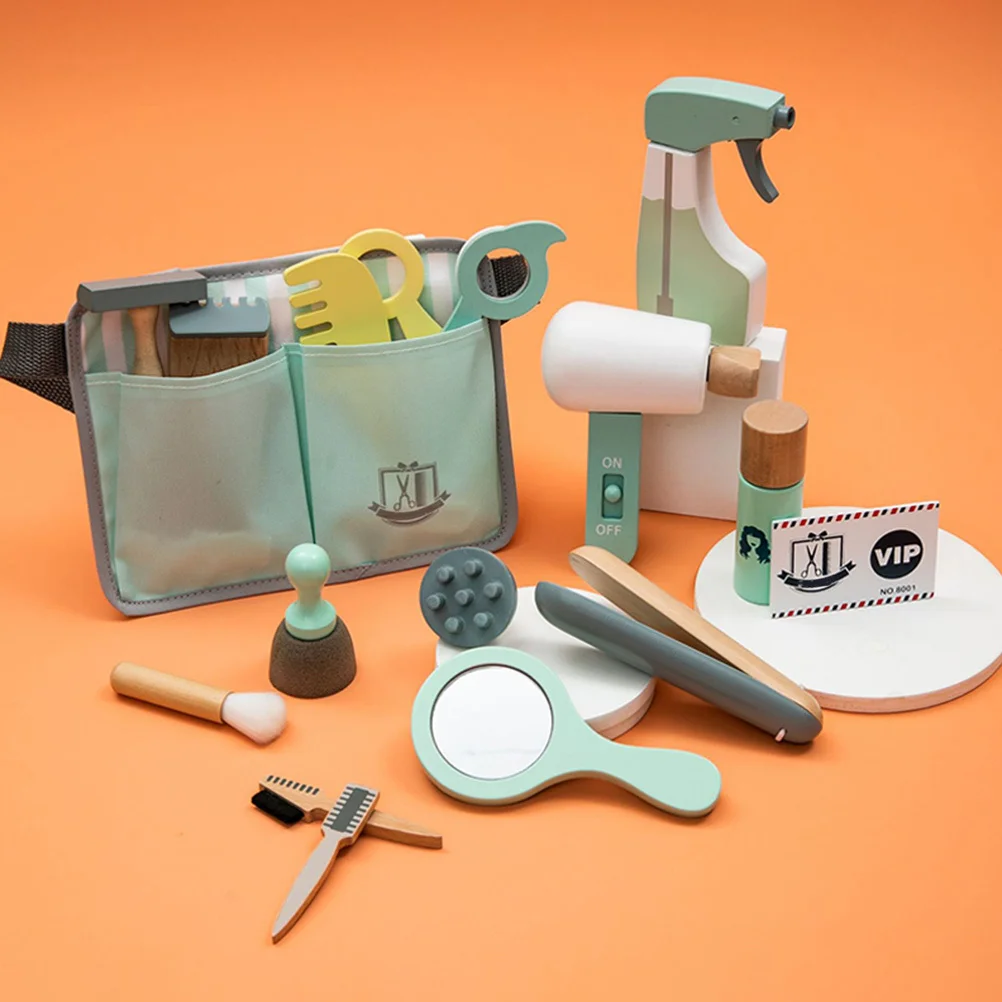 1Set Kids Houten Kapper Speeltoestel Gesimuleerde Kapsel Gereedschap voor Creatieve Rollenspel Pretend Kapsel Salon Kit Kids Houten Speeltoestel