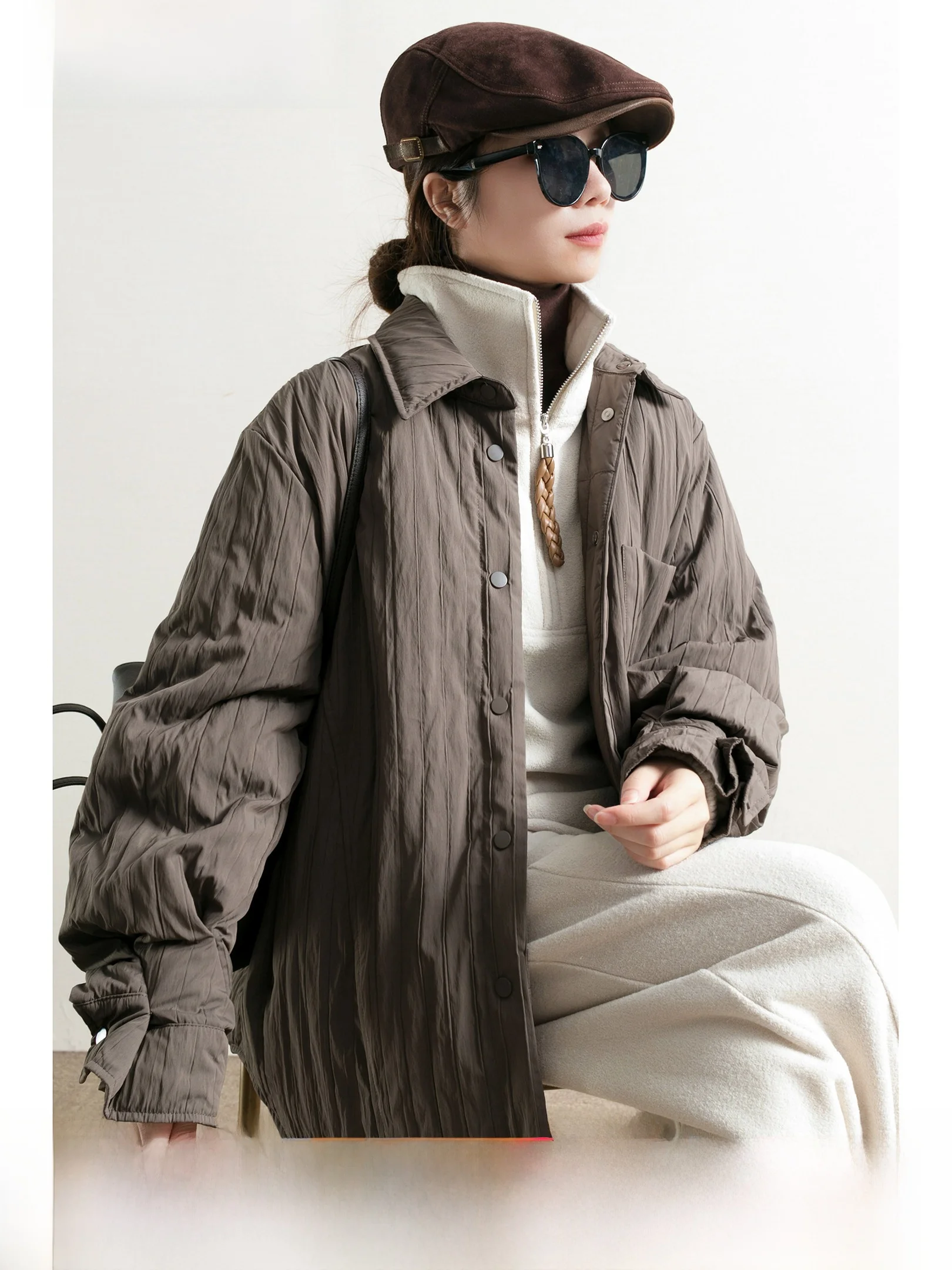 

Женская тонкая пуховая куртка TidePA CleanfitChill с вертикальными полосками, белая, с длинными рукавами, повседневная, средней длины