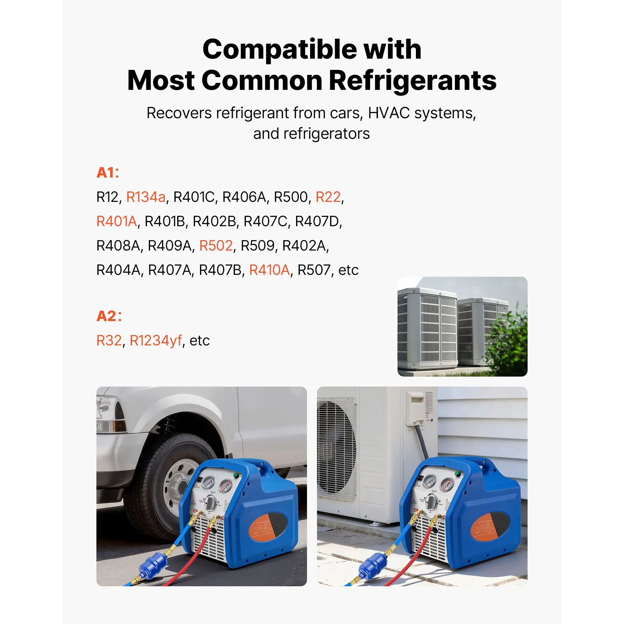 Portable Refrigerant Recovery Machine, 1 HP 120V 60Hz Dual Cylinder AC Recovery Machine for Liquid Vapor Refrigerant, 1750 RPM Recycling Unit HVAC for Automotive & Household Air Conditioning