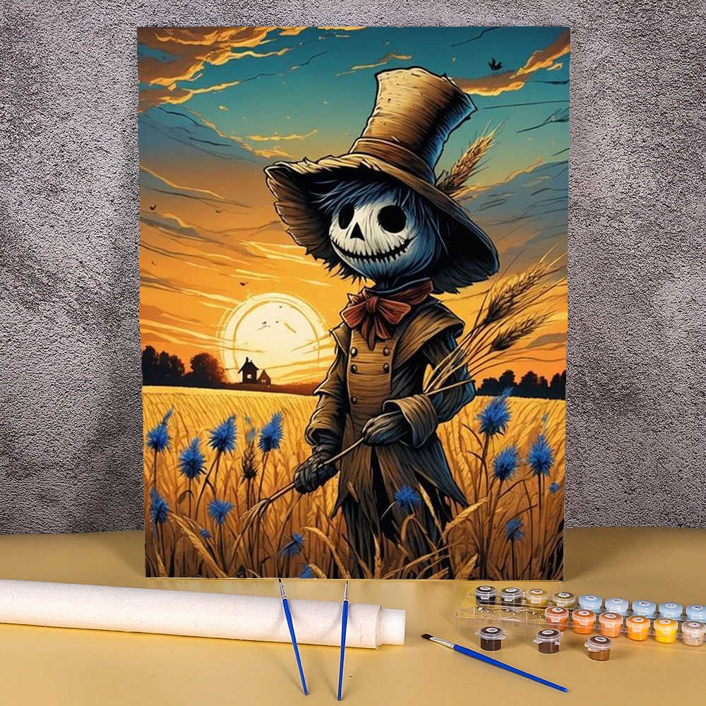 Halloween Scarecrow Picture Oil Painting By Numbers Cartoon Coloring By Numbers Hand Paint Kits Modern Diy Gift Home Decor