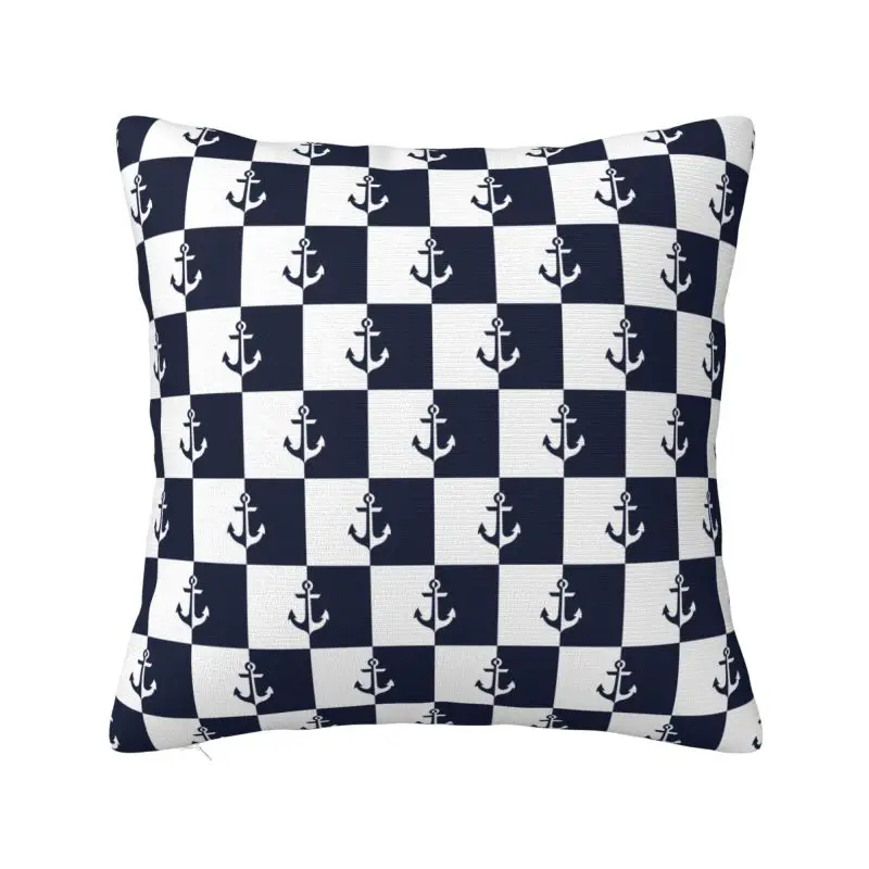 Custom Nautical White Navy Blue Anchor Pillow Case Living Room Decoration Luxury Cushions for Sofa Square Pillowcase