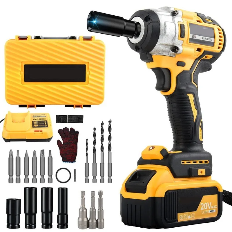 1200Nm Cordless Electric Impact Wrench Gun 1/2'' High Power Driver + Batterie