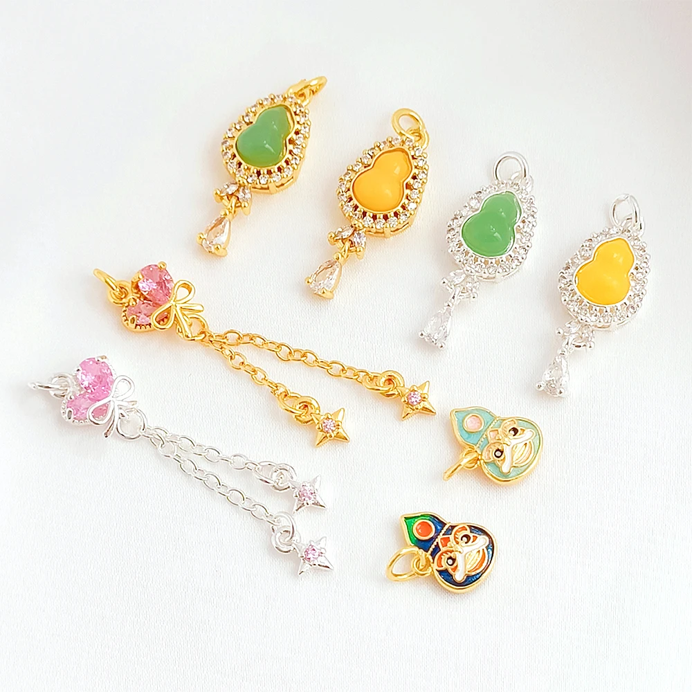 Brass Coated Gold Zircon Inlay Chinese Style Lion Dance Hulu Tassel Pendant DIY Jewelry Making Necklace Bracelet Accessories