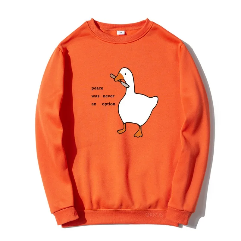 Autumn Winter Goose Print Man Long Sleeves Kawaii Cartoons Pullovers Y2k Korean Fashion Casual Simple Clothing Male Sweatshirts