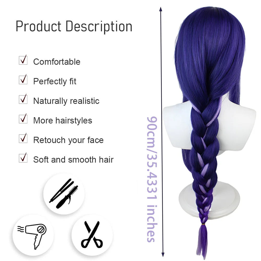 Lightning General Cosplay Synthetic Hair 35-Inch Purple Gradient Highlighted Braid, Halloween Daily Party Comic Show Wig