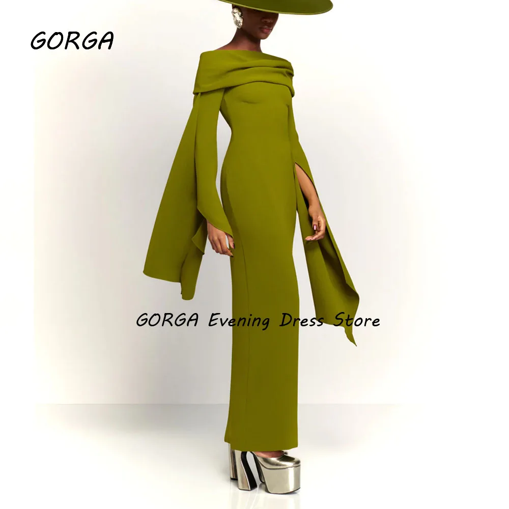 GORGA Green Off the Shoulder Mermaid 2024 Slim Crepe Long Sleeves Ocassion Gown Floor-Length Evening Dress فستان سهرة نسائي