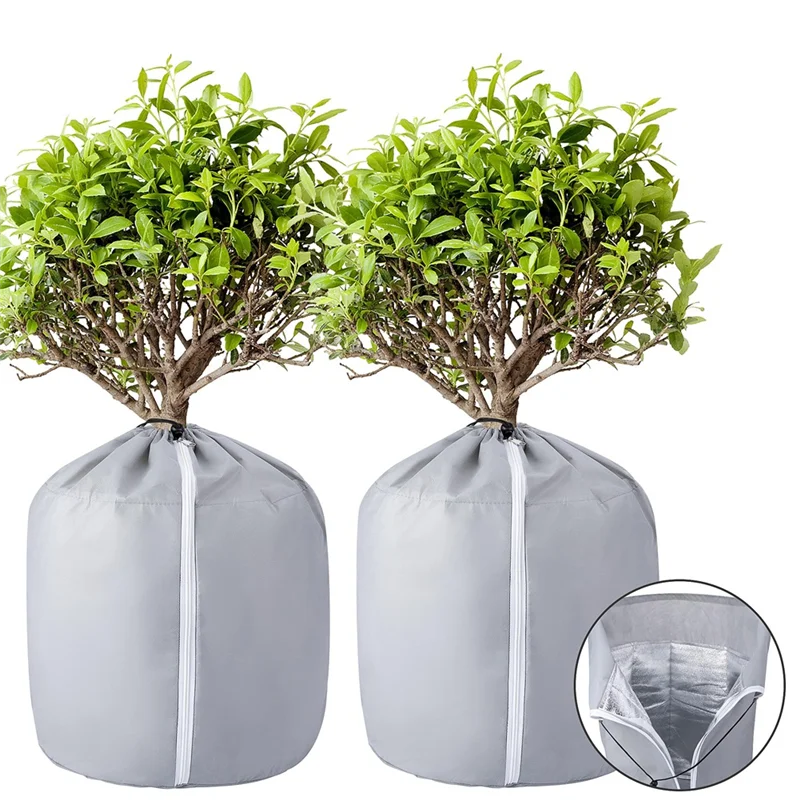 

【Must-Haves】2PCS Plant Winter Protection Pot - 17.7X19.6Inch Flower Pot Protection Bag - Plant Cover With Drawstring And Zipper
