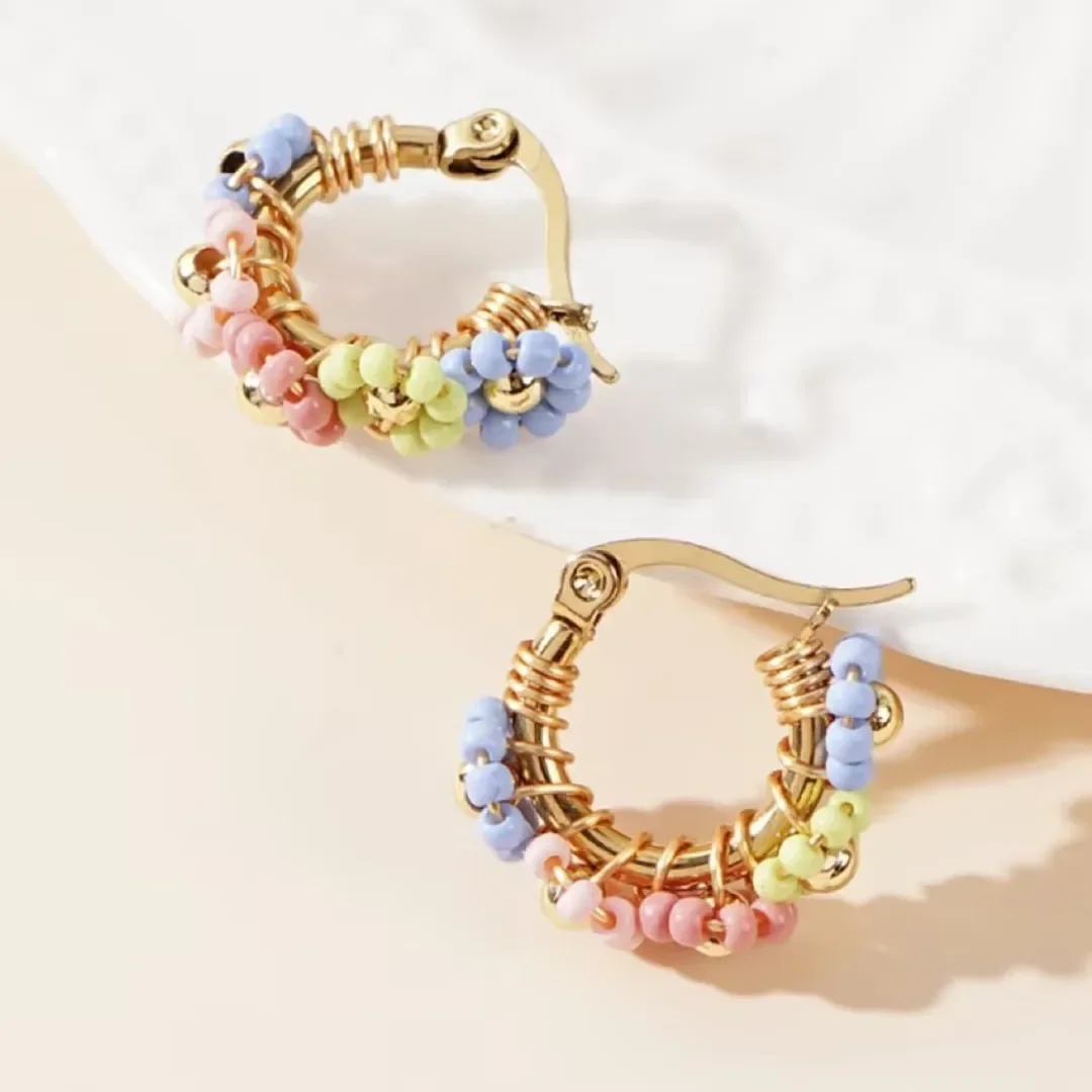

2025 Handmade Bead Earring Circle Flowers Rainbow Originality Graph Hand Knitting Bohemia Beaded Earrings for Women