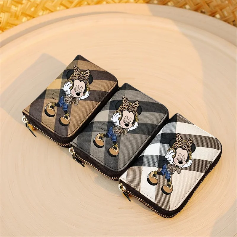 Minnie And Mickey Short PU Leather Zipper Card Holder, Cartoon Print Pattern Wallet With Card Slots for Women, Travel Essentials