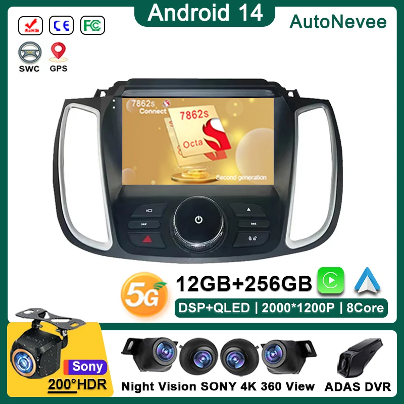 

Android 14 Multimedia For Ford Kuga 2 Escape 3 2012 - 2019 Auto Radio Stereo Head Unit GPS Navigation Carplay No 2din DVD 5GWifi