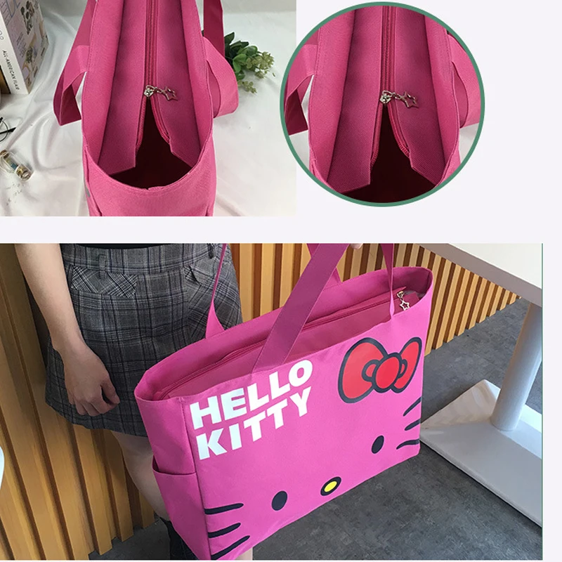New Canvas Bag Hello Kittys Kawaii Cartoon Portable Water Proof Travel Bag Large Capacity Fold Shopping Bag Shoulder Bag