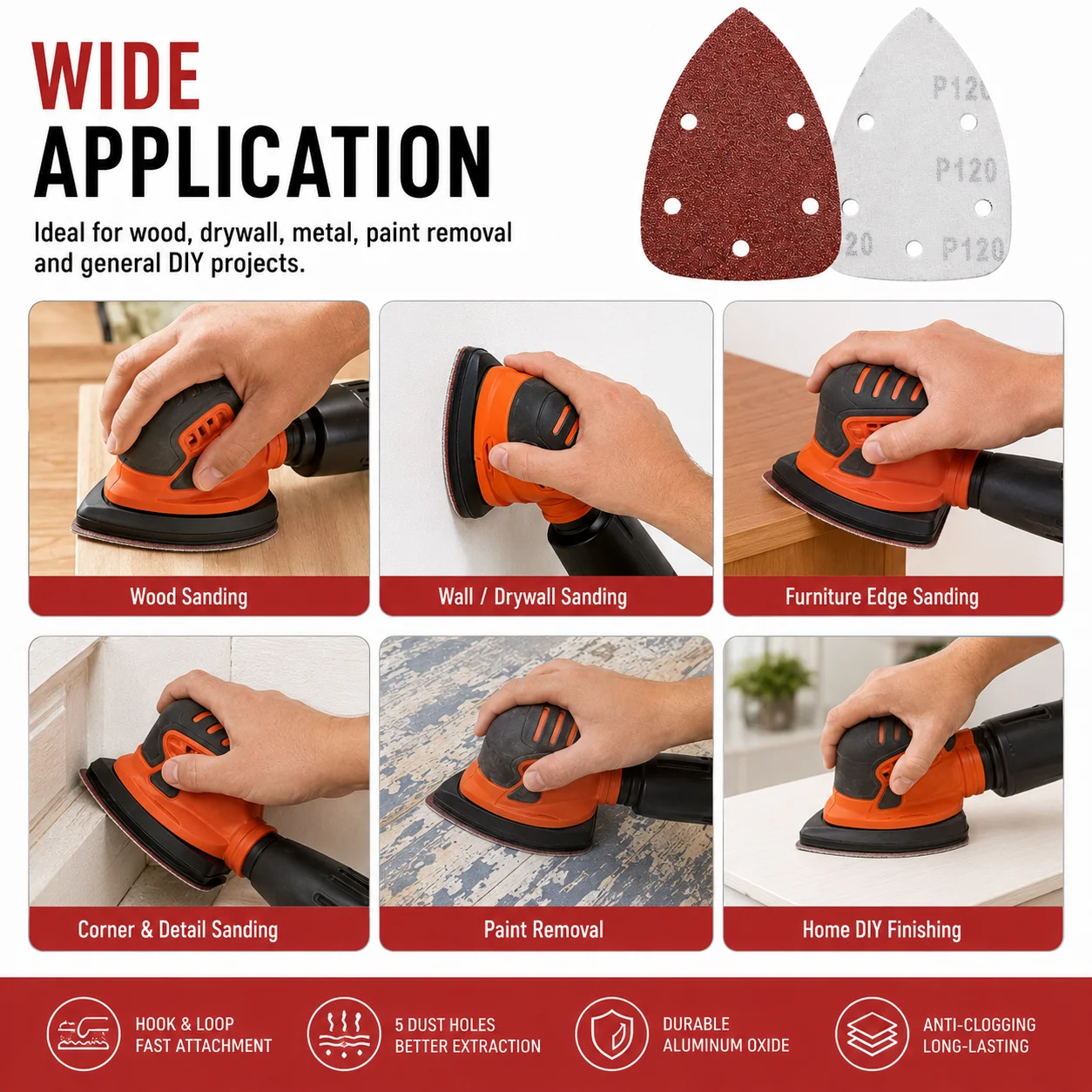 27PCS Triangle Sandpaper Pads Hook Loop Mouse Sander Sheets 60-320 Grit for Wood Metal Polishing